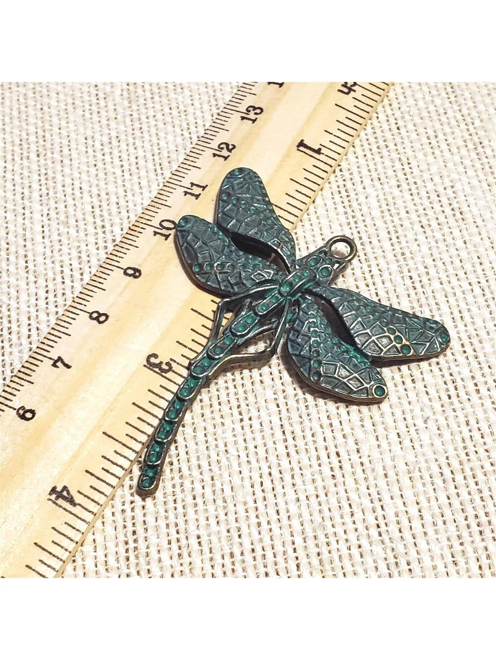 Verdigris Patina Bronze Old Antique Look Carved 55x50mm Dragonfly Pendant